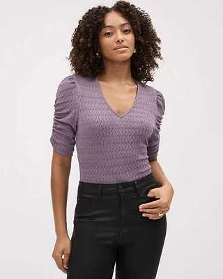 V-Neck Top with Short Puffy Sleeves