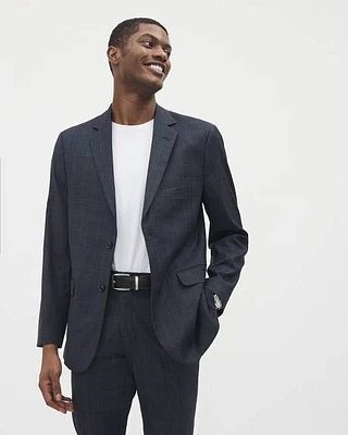 Tailored-Fit Navy Checkered Suit Blazer