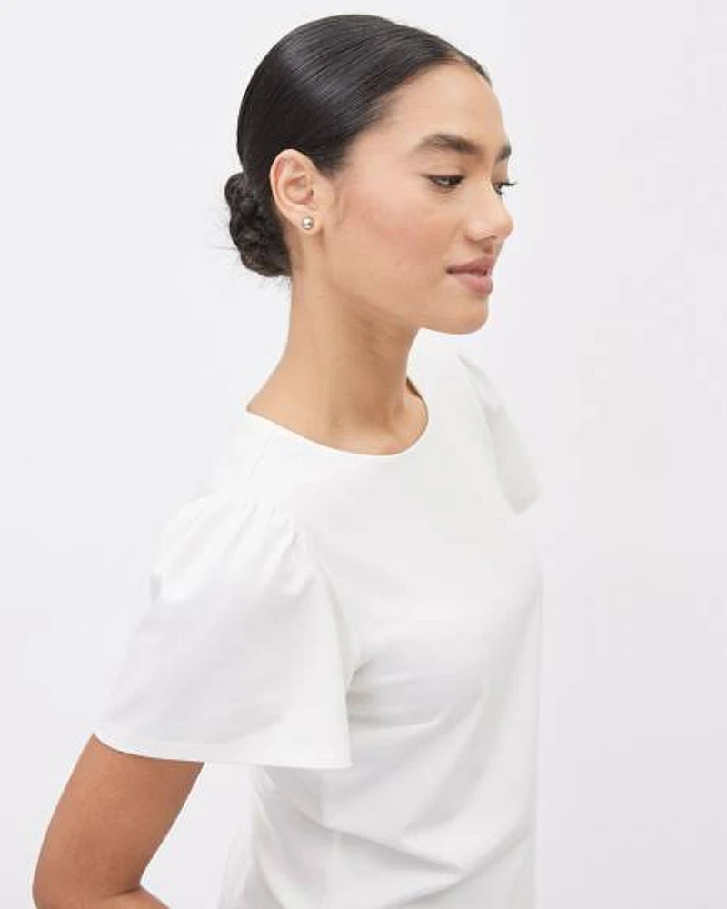 Short-Flutter-Sleeve Top with Crew Neckline