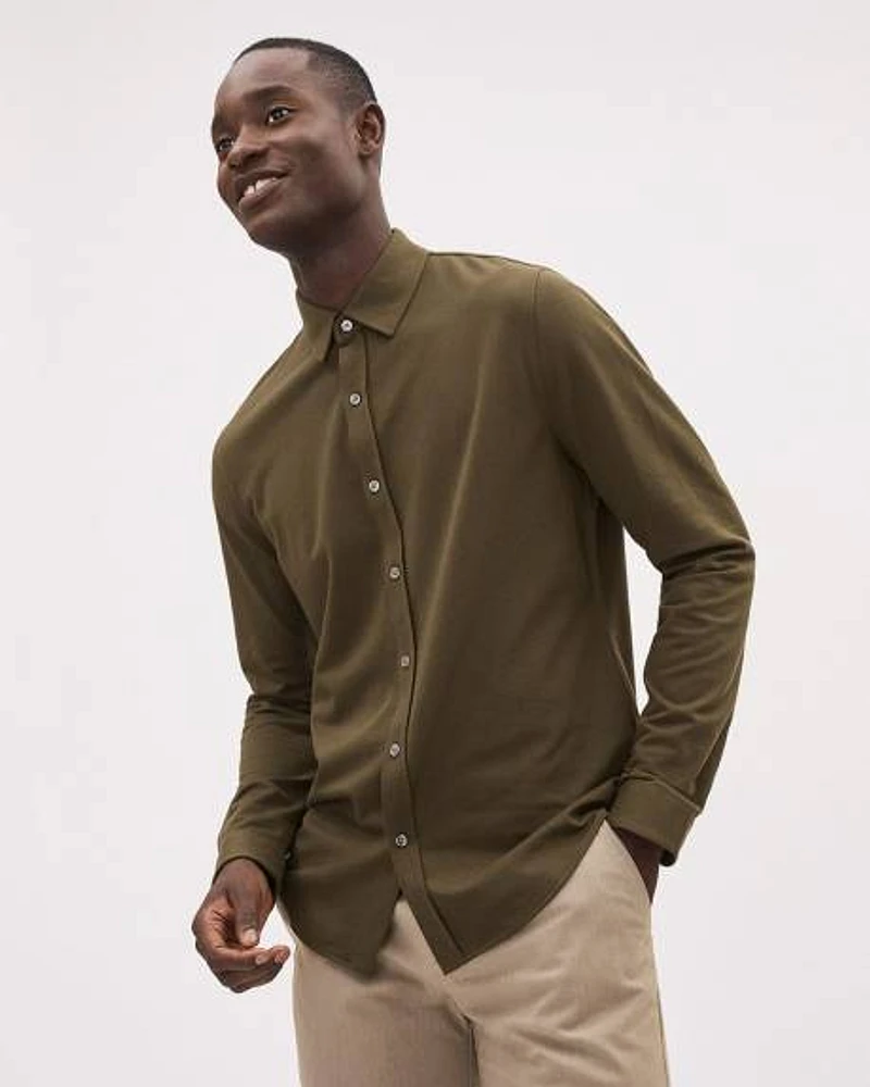 Long-Sleeve Piqué Cotton Shirt