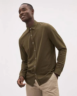 Long-Sleeve Piqué Cotton Shirt