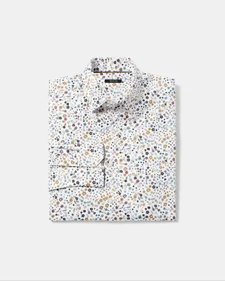 Slim Fit White Dress Shirt with Floral Pattern