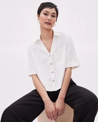 Short-Sleeve Buttoned-Down Crepe Blouse