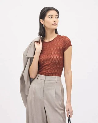 Short-Sleeve Crew-Neck Lace Top