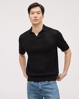 Short-Sleeve Johnny-Collar Polo with Open Stitches