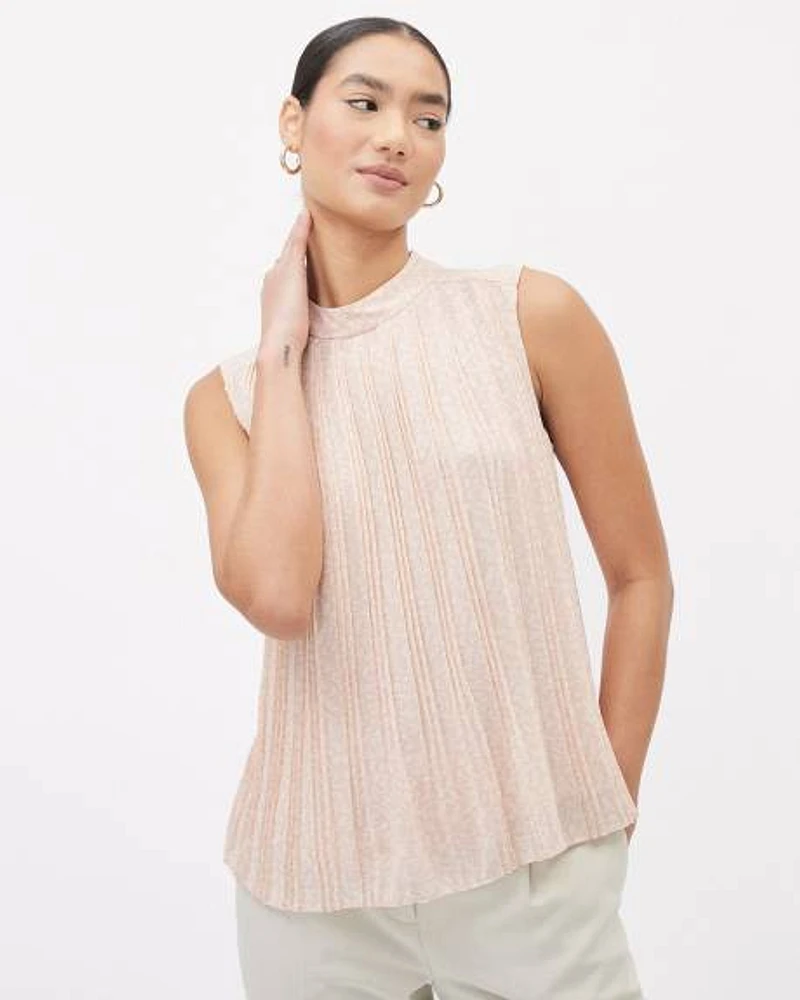 Sleeveless Mock-Neck Mix-Media Blouse