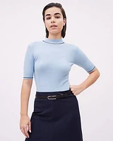 Ribbed Mock-Neck Sweater with Elbow Sleeves