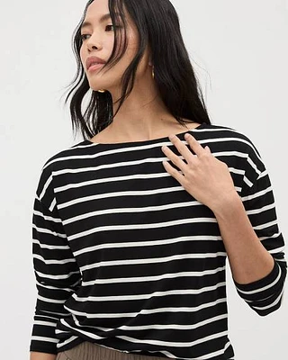 Striped Long-Sleeve Crew-Neck Relaxed Tee