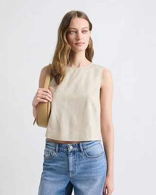 Sleeveless Crew-Neck Linen-Blend Blouse
