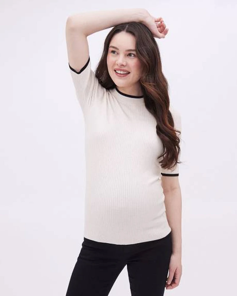 Short-Sleeve Mock-Neck Sweater