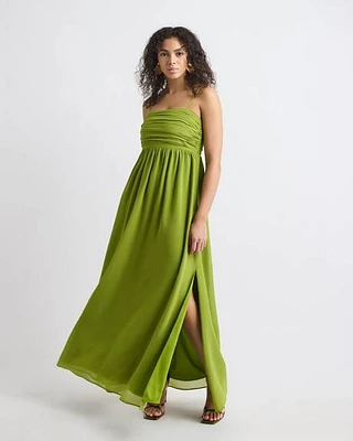 Robe Cocktail Maxi Sans Manches à Col Carré