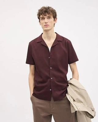 Short-Sleeve Herringbone Shirt with Camp Collar