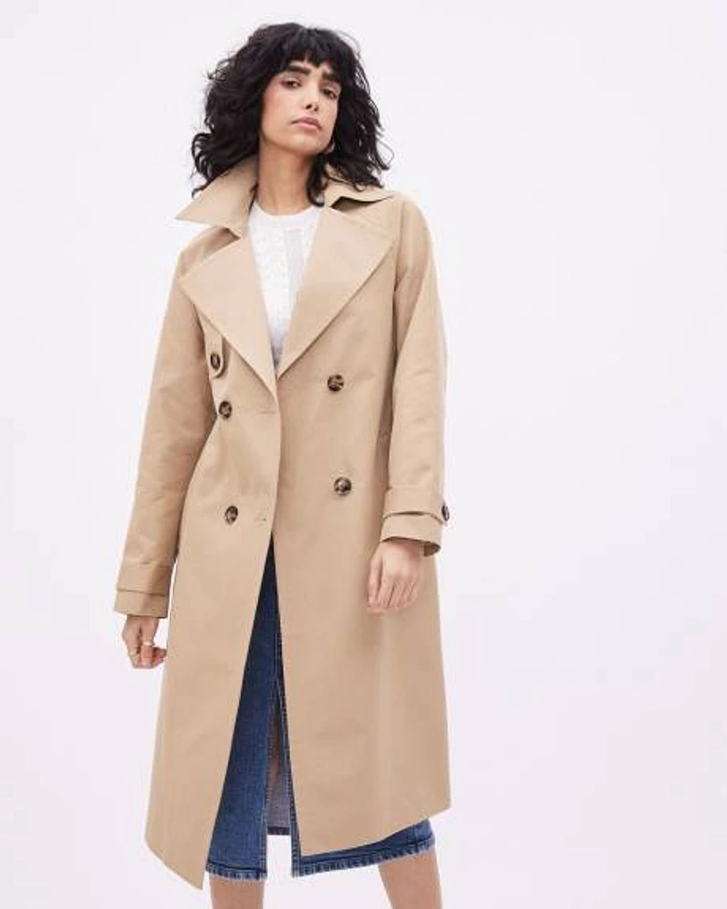 Double-Breasted Twill Trench Coat with Belt