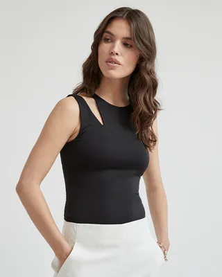 Crew-Neck Bodycon Cami with Cut-Out Detail