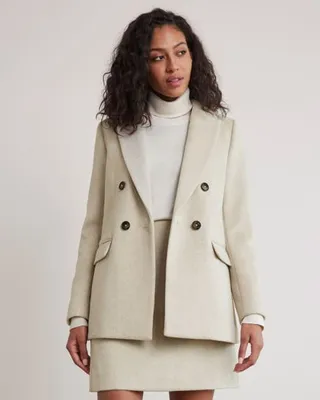 RW&CO. - Long Double-Breasted Wool Blazer Oatmeal Mix