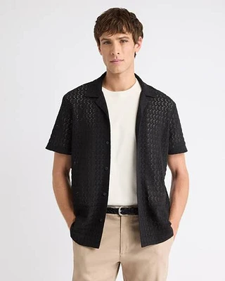 Short-Sleeve Crochet Shirt with Camp Collar