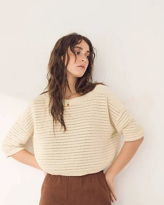 Elbow-Sleeve Crochet Sweater