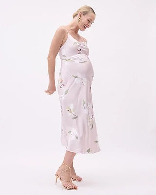 Sleeveless Satin Midi Dress with Floral Print