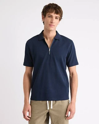 Short-Sleeve Ribbed Half-Zip Polo