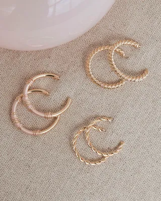 Golden Twisted Hoops, Set of 3