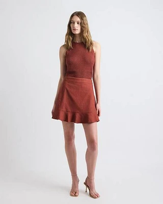 Linen-Blend Faux-Wrap Mini Skirt
