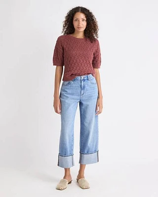 Medium-Wash Ultra-High-Rise Straight-Leg Jeans with Rolled Cuffs