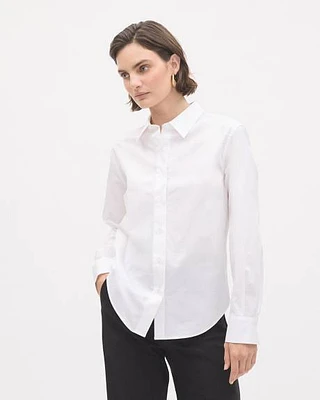 Blouse Boutonnée en Popeline Blanche à Manches Longues