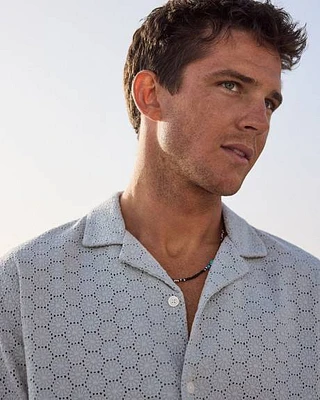 Short-Sleeve Camp-Collar Shirt with Embroidered Details