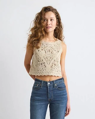 Sleeveless Crew-Neck Crochet Top