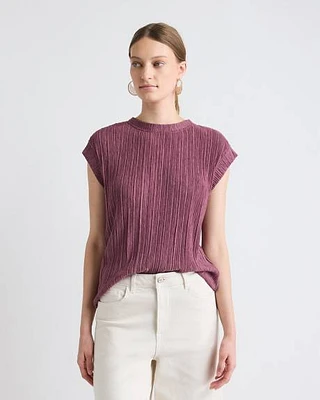 Haut en Tricot Froissé à Col Rond et Manches Très Courtes