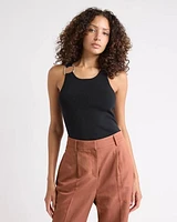 Crew-Neck Racerback Fitted Tank with Ring on Shoulder