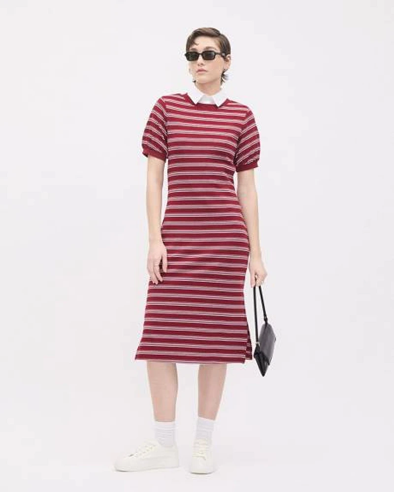 Short-Sleeve Crew-Neck Midi Dress