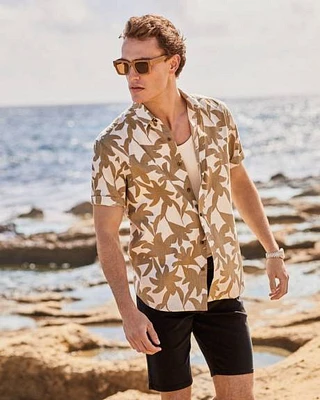 Short-Sleeve Linen-Blend Shirt with Floral Print