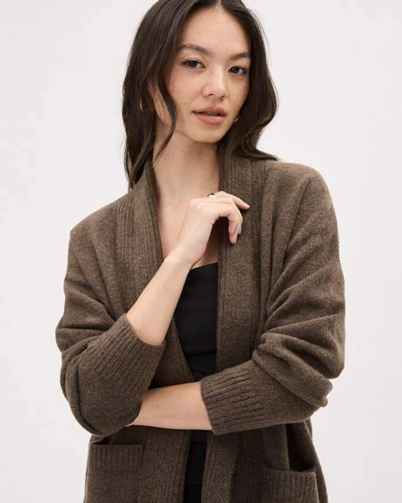 Long-Sleeve Spongy Open Cardigan