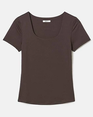 Short-Sleeve Bodycon Tee with Rounded Square Neckline