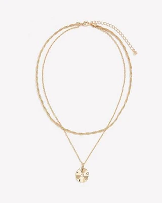 Double-Chain Necklace with Round Metal Pendant