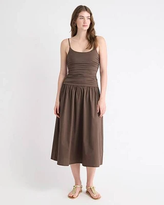 Sleeveless Round-Neck Mix-Media Midi Dress