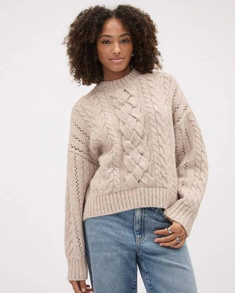 Long-Sleeve Crew-Neck Cable-Stich Sweater