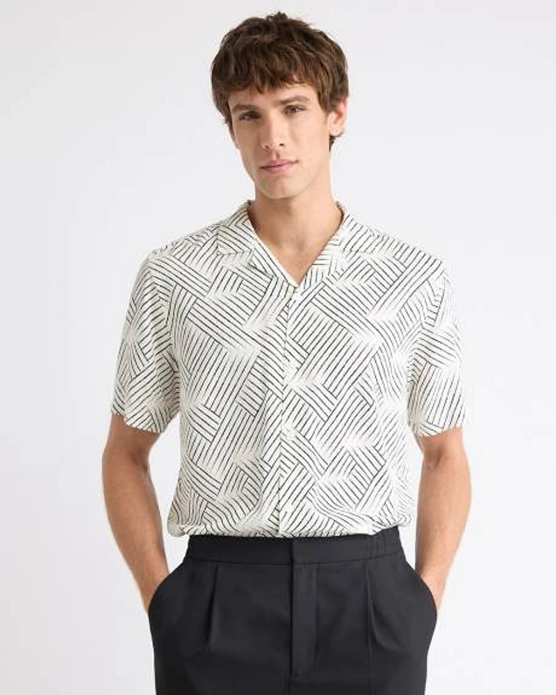 Short-Sleeve Printed Shirt with Camp Collar