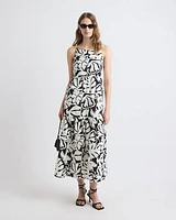 Sleeveless Square-Neck Linen-Blend Straight Maxi Dress