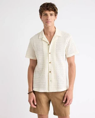 Short-Sleeve Crochet Shirt with Camp Collar