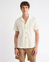 Short-Sleeve Crochet Shirt with Camp Collar