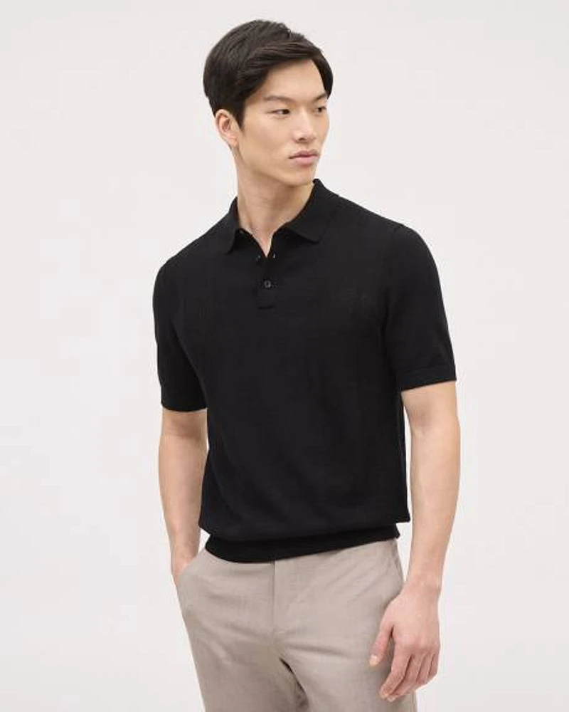 Short-Sleeve Textured Polo Sweater