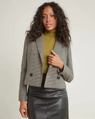 RW&CO. - Loose Double-Breasted Plaid Crop Blazer Multi
