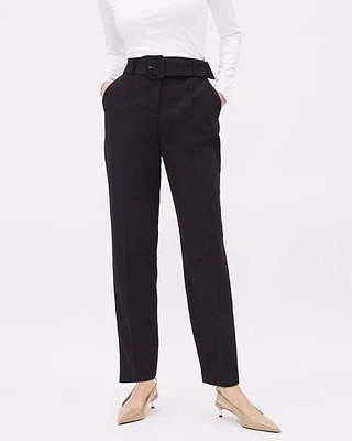 High-Rise Tapered Ankle Leg Crepe Pant With Belt