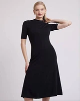 Elbow-Sleeve Mock-Neck Fit and Flare Dress