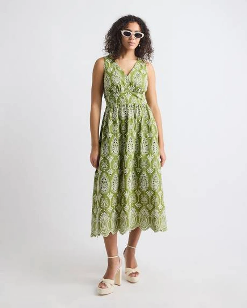 Sleeveless V-Neck Maxi Dress with Eyelets