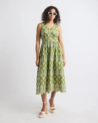 Sleeveless V-Neck Maxi Dress with Eyelets