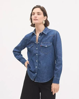 Long-Sleeve Buttoned-Down Denim Blouse