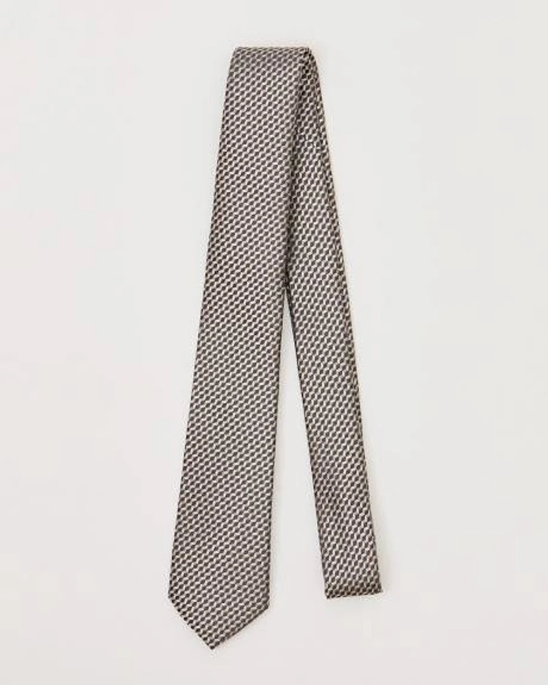 Skinny Tie with Beige and Grey Geometric Pattern